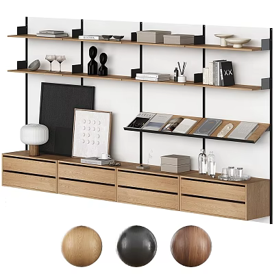 Modern Bookshelf Interior Design With Wooden Drawers Books Decorative Items And Magazines 3d model