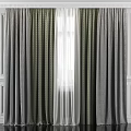 Window Curtain Set With Gray Textured Drapes Green Patterned Panels And Sheer Layers