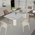 Modern Dining Table Set With White Marble Top And Mixed Color Chairs