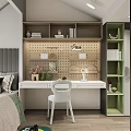 Tatami Bedroom Interior With Built in Shelves Desk Chair Window Blinds And Decorative Items