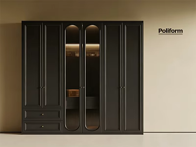 Modern Black Wardrobe With Glass Doors And Drawers For Bedroom Storage 3d model