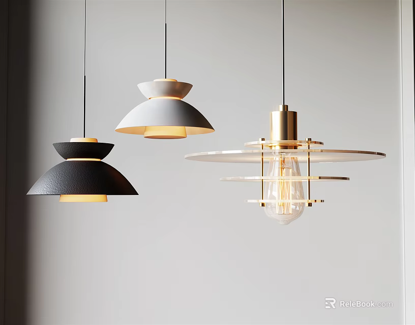 Modern Pendant Lights With Black Gray And Gold Minimalist Design For Interior Decoration 3d model 