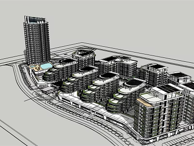 Modern Office Building Complex With High Rise Low Rise Structures And Urban Architectural Design 3d model