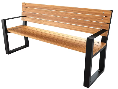 Wooden Slat Outdoor Bench With Black Metal Frame And Durable Design 3d model