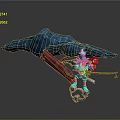 Game Movie Character Featuring Blue Hair Red Weapon Small Companion And Dynamic Pose