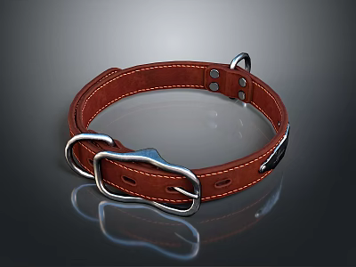 Durable Leather Dog Collar With Adjustable Metal Buckle And Holes 3d model