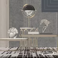 Elegant Modern Coffee Table With Gold Metal Frame Glass Top And Decorative Sculpture On Rug