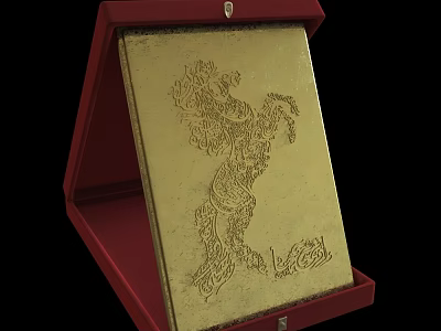 Exquisite Golden Jewelry Piece Featuring Intricate Engraved Design In Red Open Box 3d model