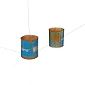 Two Rusty Blue Metal Cans With Faded Labels On White Surface