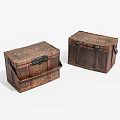 Two Vintage Brown Wooden Storage Boxes With Metal Locks And Handles