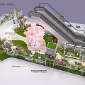 Decorative Garden Display Model With Green Plants Pink Flower Tree And White Railings 3d model