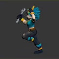 Animated Mechanic Character With Blue Hair Horned Goggles Wrench And Running Pose