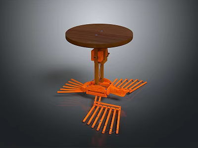 Smart Machine Featuring Round Wooden Top Multi Legged Orange Metal Stand Innovative Design 3d model