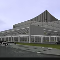 Modern Office Building With Glass Facade Unique Roof Design And Landscaped Lawn