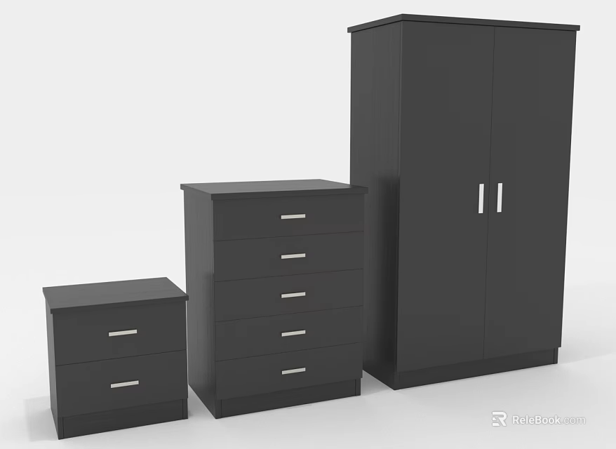 Modern Black Furniture Set With Small Drawer Chest Tall FiveDrawer Dresser And DoubleDoor Armoire 3d model 