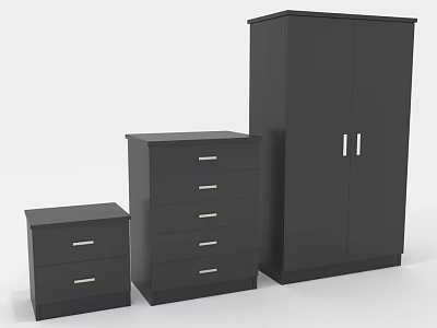 Modern Black Furniture Set With Small Drawer Chest Tall FiveDrawer Dresser And DoubleDoor Armoire 3d model