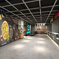 Vibrant Restaurant Interior With Hand Painted Food Murals Staircase And Open Space