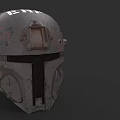 Sci Fi Combat Weapon Helmet With Worn Rusty Surface And FETT Lettering