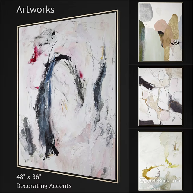 Modern Abstract Art Frames With Black Borders For Home Wall Decor 3d model 