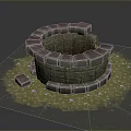 Circular Stone Brick Structure With Grassy Ground And Scattered Bricks 3d model