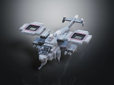 Futuristic Passenger Aircraft with Multiple Square Structures Mechanical Design and Gray Metallic Finish 3d model