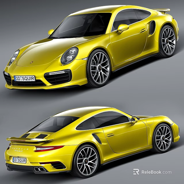 Yellow Sports Car With Sleek Design Alloy Wheels And Aerodynamic Body Front Rear Views 3d model 