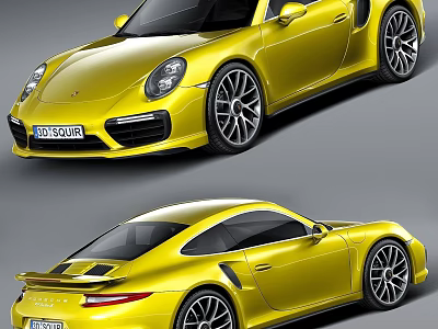 Yellow Sports Car With Sleek Design Alloy Wheels And Aerodynamic Body Front Rear Views 3d model