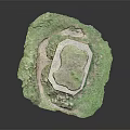 Grass Roof Building Model With Green Landscape And Stone Wall Design Features