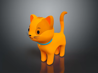Cartoon Cat Game Character With Orange Body Blue Collar Standing Against Dark Background 3d model