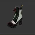 Stylish Black And White Lace Up Boots With Block Heel And Studded Details