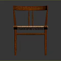 Wooden Leisure Chair With Curved Slat Back And Woven Seat Design Details