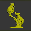 Stone Bear Sculpture With Two Interacting Bears On Branch And Base 3d model