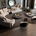 Modern Curved Sofa And Round Coffee Table Set In Stylish Living Room With Decorative Elements 3d model