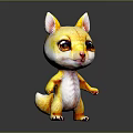 Cute 3D Game Movie Character With Big Yellow Eyes And Yellow White Fur Standing Pose
