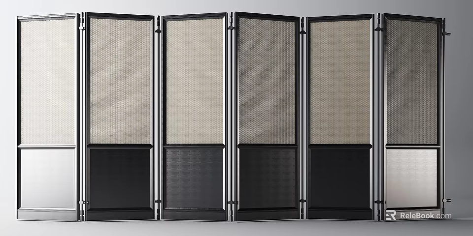 Modern Metal Frame Room Divider With Mesh Panels And Geometric Pattern 3d model