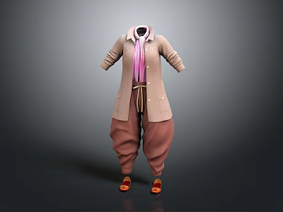 Beige Coat With Pink Shirt Loose Brown Pants And Red Shoes 3d model