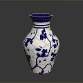 Intricately Carved Ceramic Vase With Blue And White Floral Branch Patterns