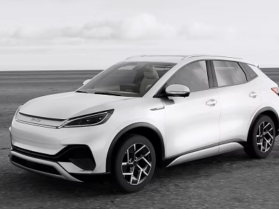 White Modern Electric SUV Car Exterior On Open Road With Sky Background 3d model