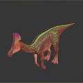Vibrant Colored Dinosaur Featuring Pink Horn And Green Body Patterns In 3D Render