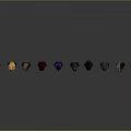Character Head Models In Different Colors Styles Arranged On Gray Background With Reflections