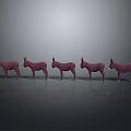 Five Purple Donkey Models Standing in a Line on Dark Surface