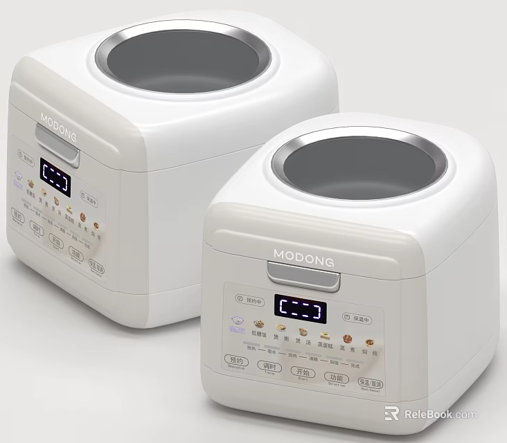 Modern Kitchen Appliances Two White MODONG Rice Cookers With Digital Display And Control Buttons 3d model 