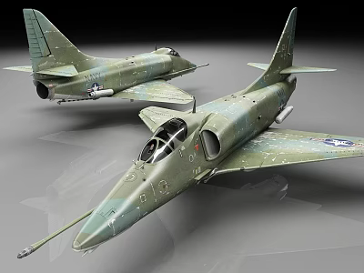 Two Green Military Aircraft Models With Pointed Nose Wings And Tail Fins 3d model