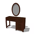 Classic Wooden Dressing Table With Oval Mirror Drawers And Storage Cabinets 3d model