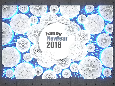 Happy New Year 2018 Festive Background With Snowflake Decorations And Blue Lights 3d model
