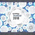 Happy New Year 2018 Festive Background With Snowflake Decorations And Blue Lights