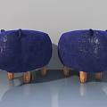 Blue Animal Shaped Velvet Stools With Wooden Legs For Home Interior Decor