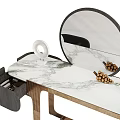Modern Dressing Table With Marble Top Round Mirror Wooden Stand And Decorative Items