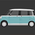 Cute Blue And White Compact Car Exterior With Round Headlights And Yellow License Plate