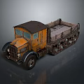 Vintage Orange Tracked Truck With Wooden Bed And Worn Exterior